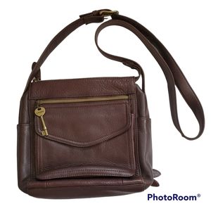Vintage Fossil brown leather crossbody purse bag 75082 adjustable strap